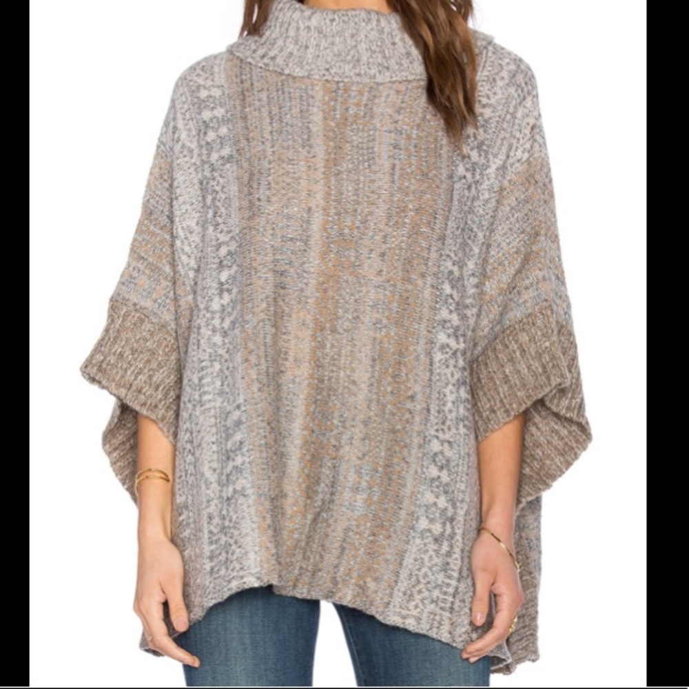 Splendid Snowfall Turtleneck Poncho in Warm Sand Multi - Picture 2 of 12